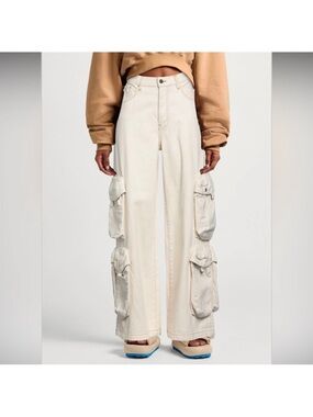AMIRI Cream Denim Trousers with Branded Button